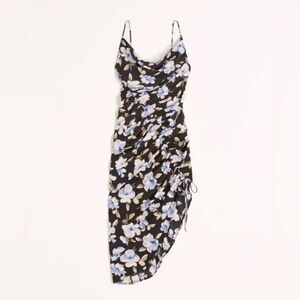 Abercrombie & Fitch Floral Asymmetric Midi Dress Women's XS Navy Cinched NWT